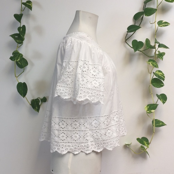 White Cotton Eyelet Lace Cropped Peasant Crop Top Blouse Boho Forever 21 - Picture 5 of 7